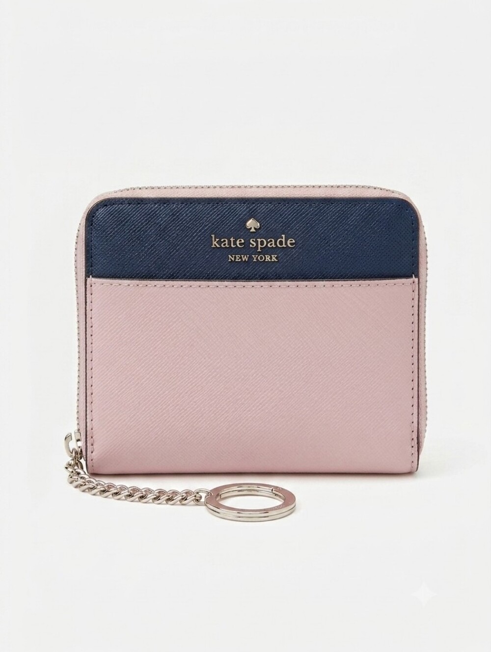 kate spade New York Lavender And Navy Saffiano Leather Zip Wallet with Key Ring